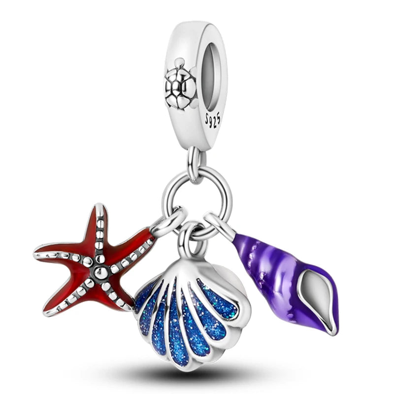 Hot Sale 925 Sterling Silver Ocean World Series Sea Turtle Starfish Little Crab Octopus Charms Bead Fit 925 Bracelet DIY Jewelry