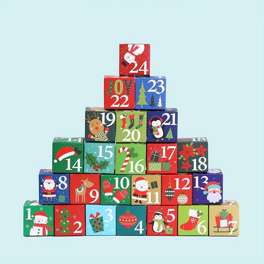 24PCS DIY Christmas Advent Calendar Boxes 24 Days Advent Countdown Gift Boxes Cardboard Number for Kids Xmas Holiday Decoration