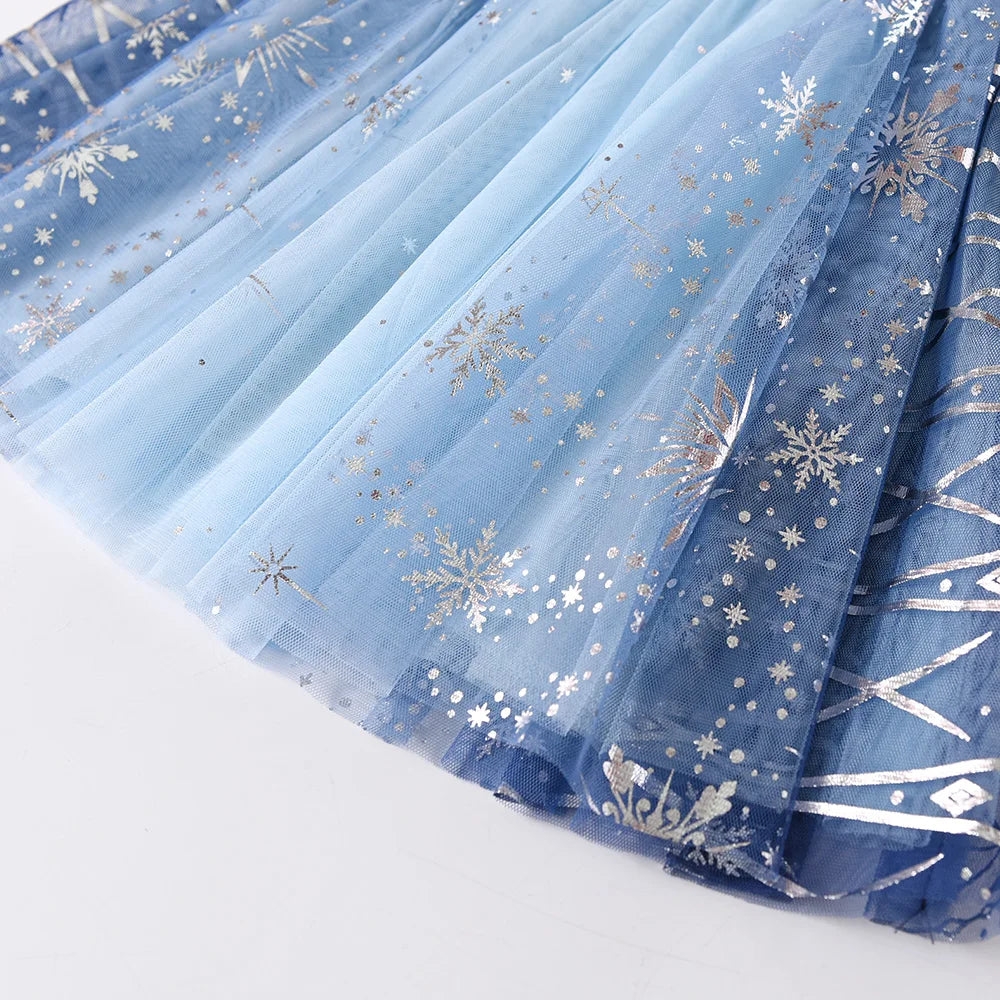 VIKITA Weihnachtskleid für Mädchen, Pailletten-Prinzessinnenkleid, Kinder-Spitzen-Mesh-Ballkleid, elegantes blaues Kleid für Neujahr