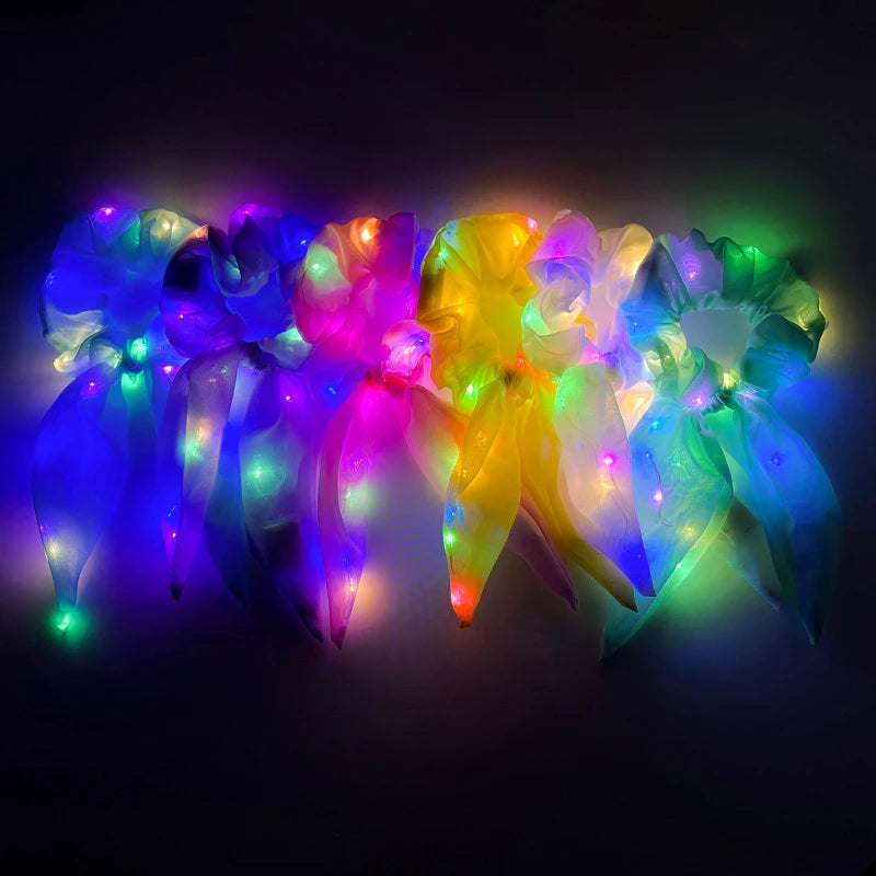 Popular Flashing Light Up hair tie LED Luminous scrunchies Women girls glowing Scrunchy Hair Rope Halloween luminous hairband