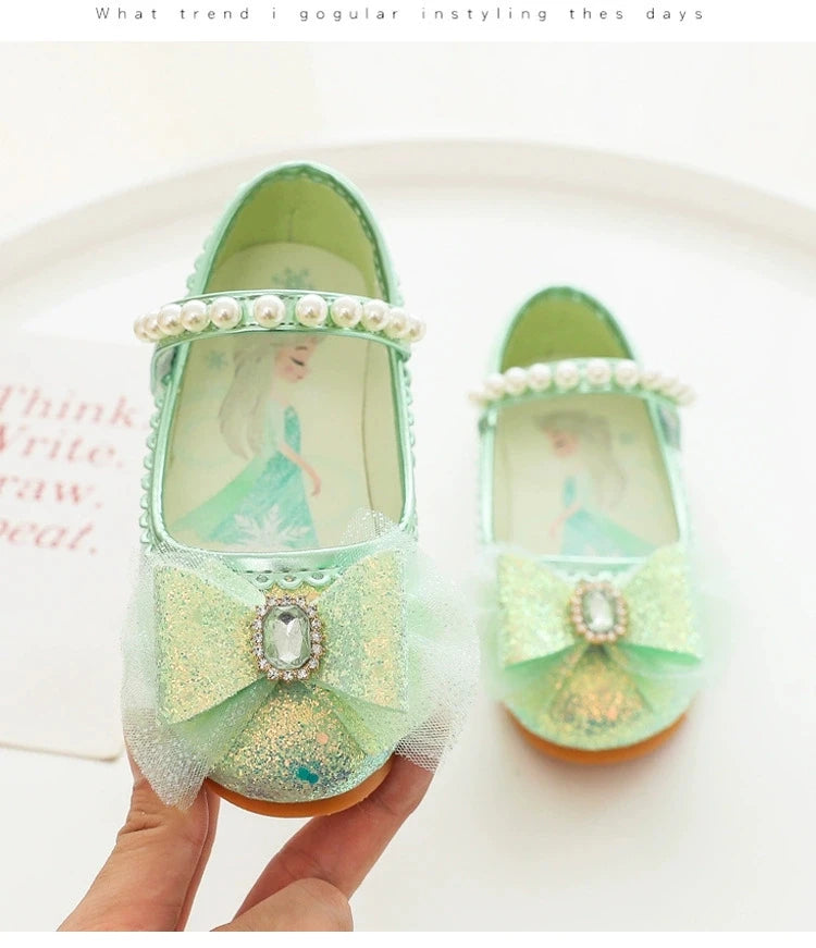 Disney Girl's Fashion Princess Shoes Frozen Princess Elsa Children's Shoes Girls Baby Green Pink Flat Shoes Performance Shoes