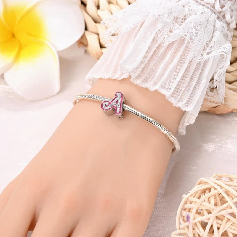 Pink Girl Series 925 Sterling Silver Alphabet Charms Beads Cute Letter Fit Original Bracelet Bangle Necklace DIY Jewelry