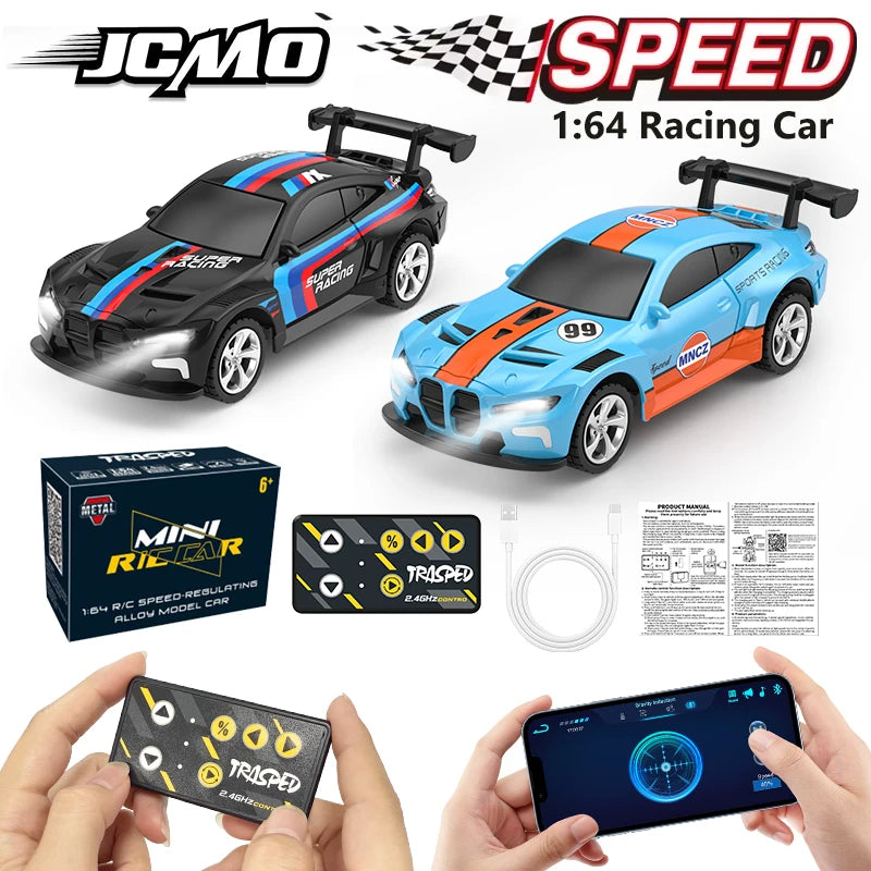 JCMO Racing Car Mini Scale 1:64 Three Speed Adjustment High Speed Mobile Phone Controllable Toy Remote Control Racer For Kids
