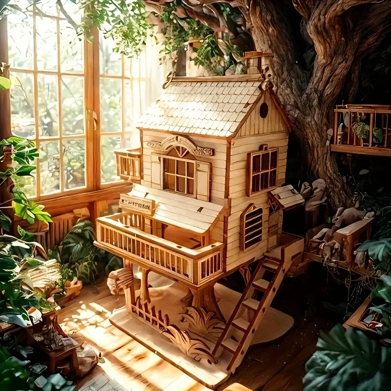 3D Jigsaw Puzzle House Treehouse Villa Model Kit DIY Dolls House Building Model Craft Birthday Christmas Gift for Adults Teens