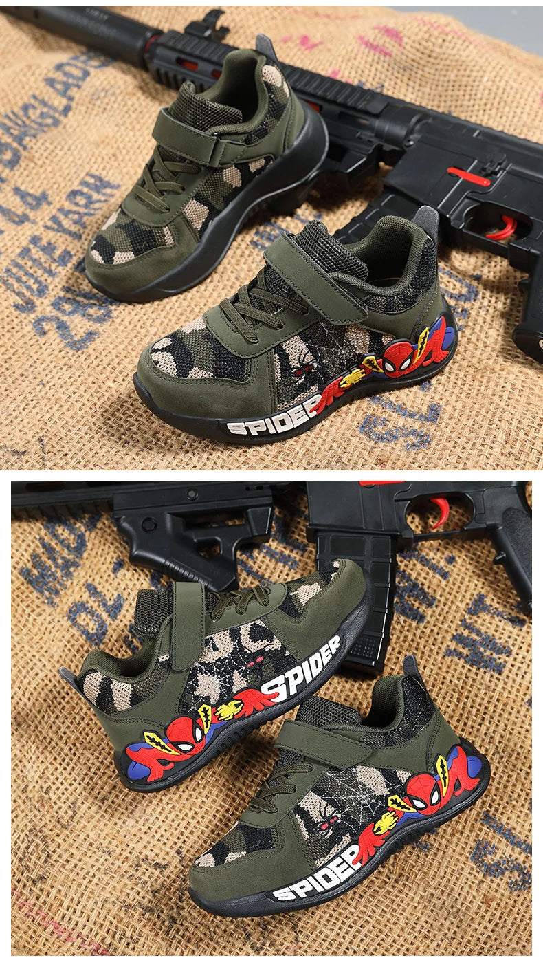 Disney Shoes Children Camouflage Green Sneaker Shoes For Kid Walking PU Breathable Shoes Size 26-35