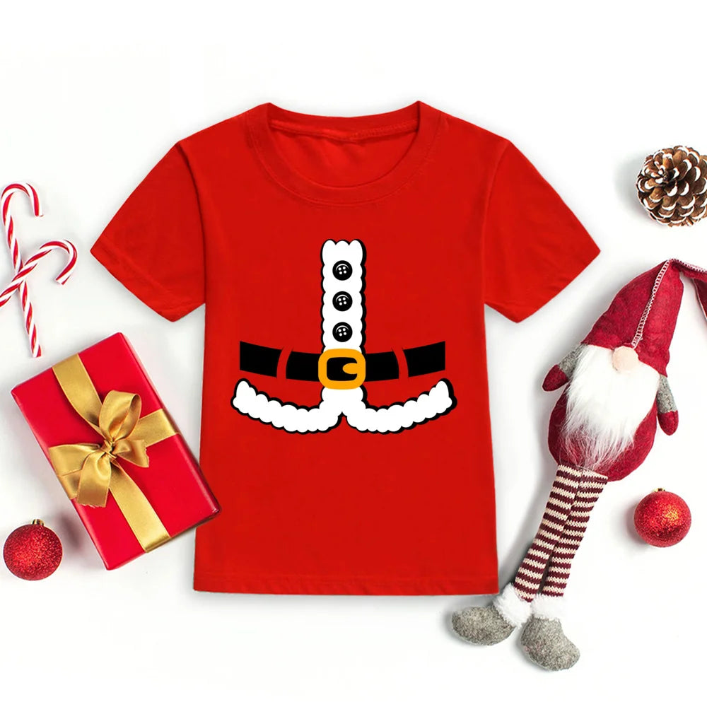 Christmas Santa Belt Kids T-shirt Boy Girl Clothes Toddler Funny Christmas Shirt Santa Costume Shirts Xmas Party Kid Gift Shirt