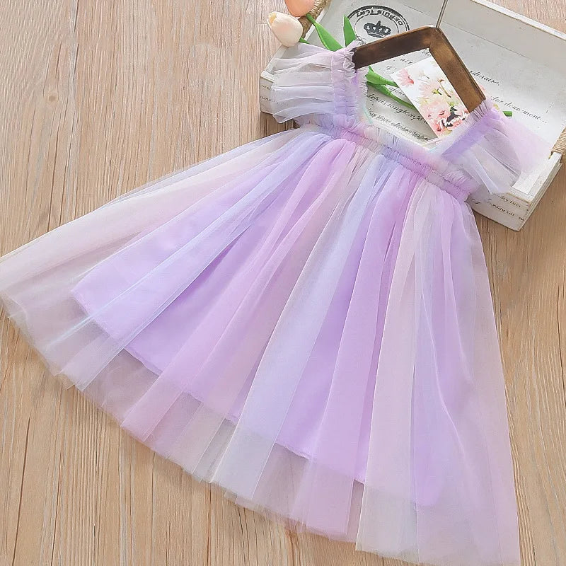 Summer New Colorful Chiffon Baby Girl Princess Dress, Cute Butterfly Wing Children'S Clothing