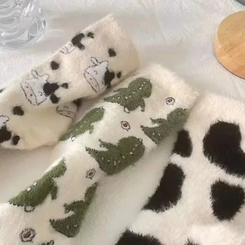 Winter Warm Padded Socks Thickened Mink Plush SocksCute Cartoon Soft Comfortable SkinFriendly Girls Socks Autumn Home Sleepwear