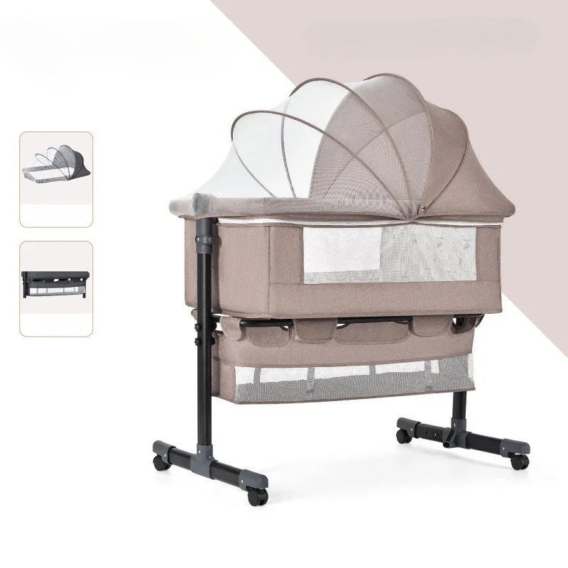 Portable Baby Crib Convertible Bassinet Multi-Functional Foldable Travel Bed with Wheels for Nursery Room Newborns Toddlers