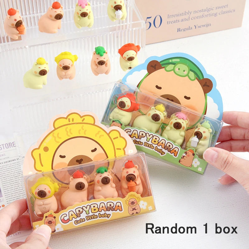 4PCS Cute Capybara 3D Erasers Funny Cartoon Creative Animal Erasers Stationary Gifts Mini School Office Supplies for school