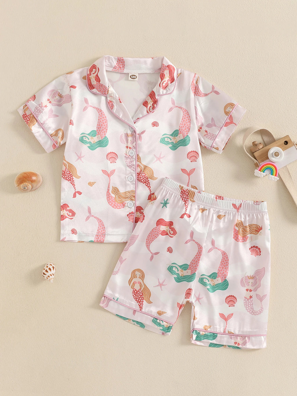 Girls Pajamas Set with Cute Unicorn Print and Matching Elastic Shorts for Comfortable Loungewear and Sleepwear