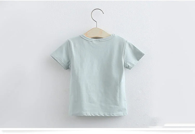 2025 Summer 2 3 4 6 8 10 Years Children Cotton Cartoon Star Bird Cat Rabbit Animal Print Short-Sleeve T-Shirt For Kids Baby Girl