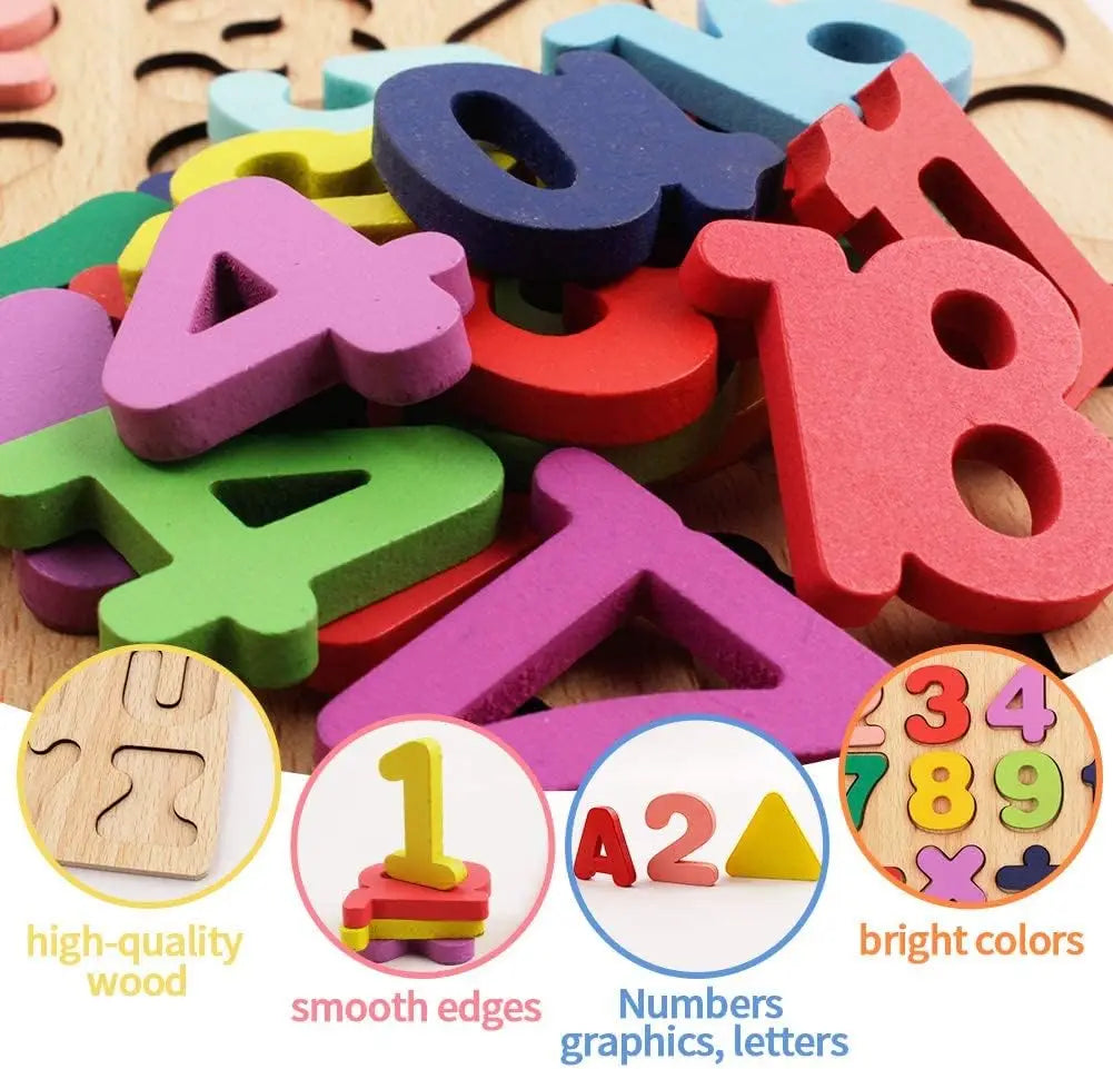 Wooden Puzzles Toys for Kids 3 Year Alphabet Numbers Children Montessori Educational Learning Toys abc Letters Preschool Gift