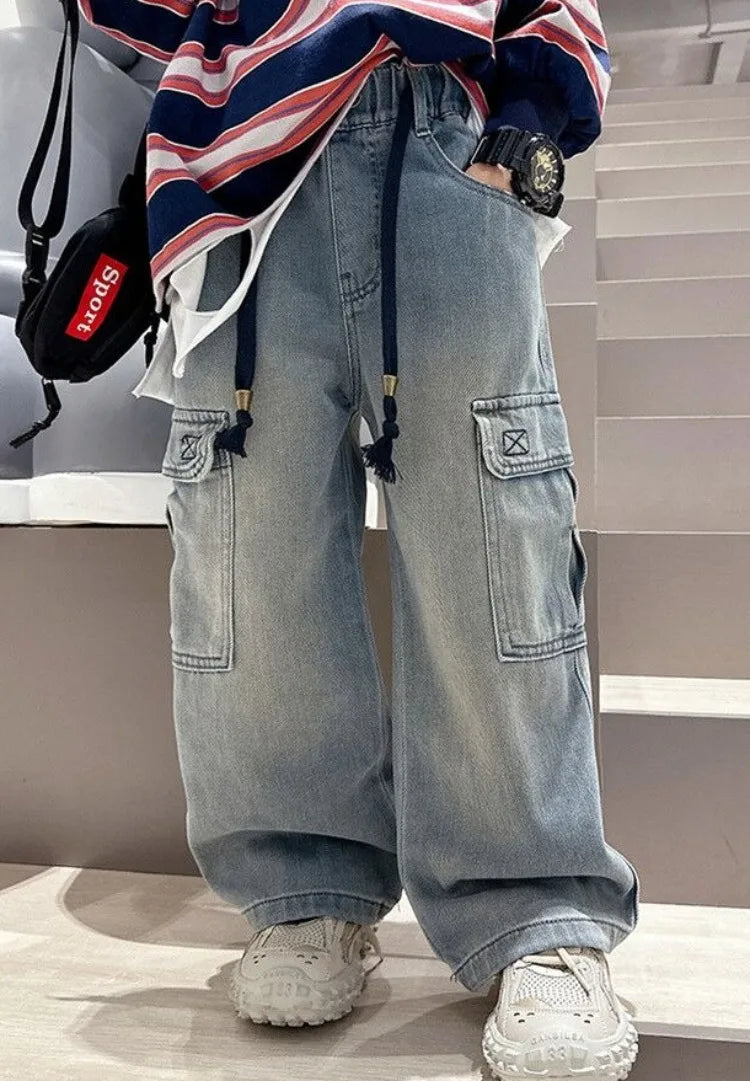 2025 Spring Autumn New Boys Loose Straight Jeans Lightweight Casual Pants for Tween Boys - Premium Denim Straight Leg Long Pants