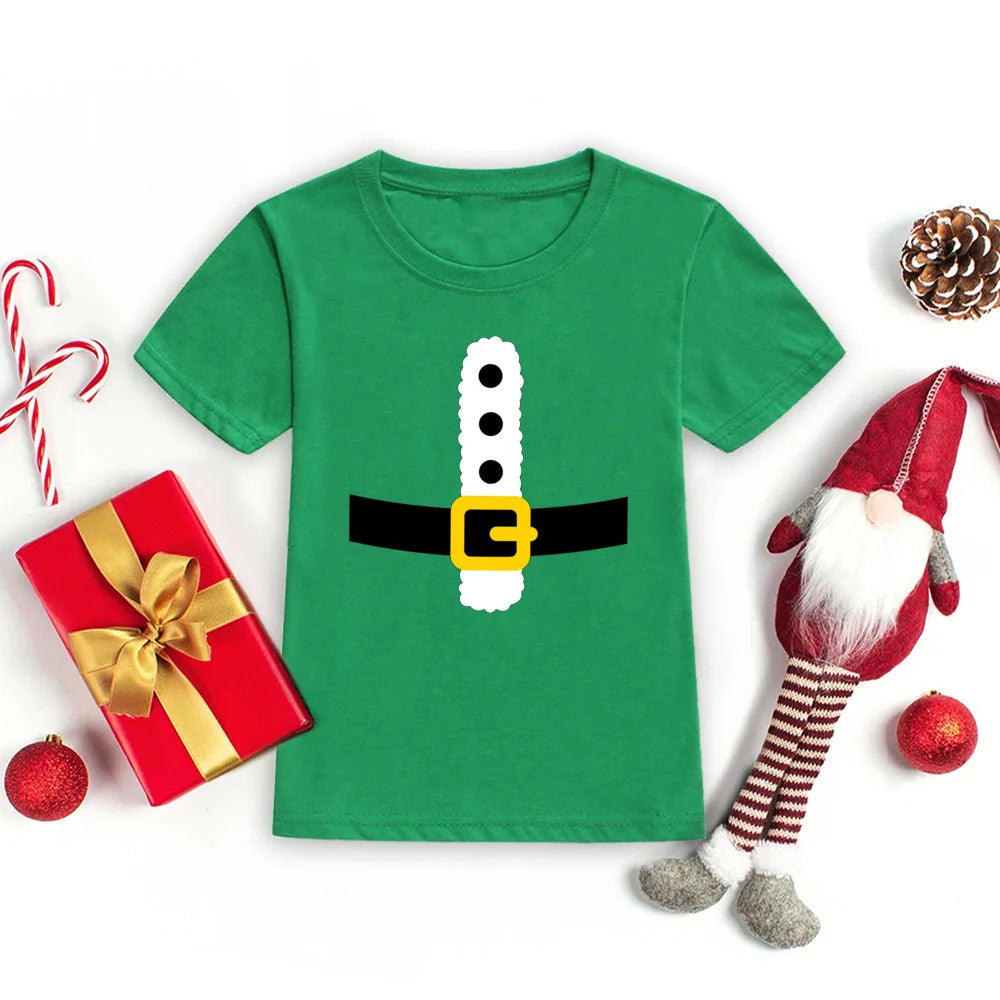 Christmas Santa Belt Kids T-shirt Boy Girl Clothes Toddler Funny Christmas Shirt Santa Costume Shirts Xmas Party Kid Gift Shirt