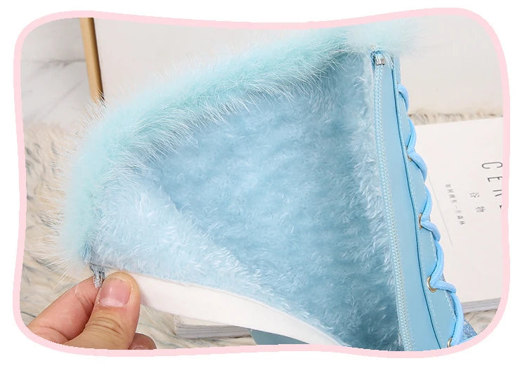 Disney Girls' Princess Elsa Frozen Boots Children's Long Sleeve Boots Women's Cotton Winter Plush Thickened High Sleeve Boots