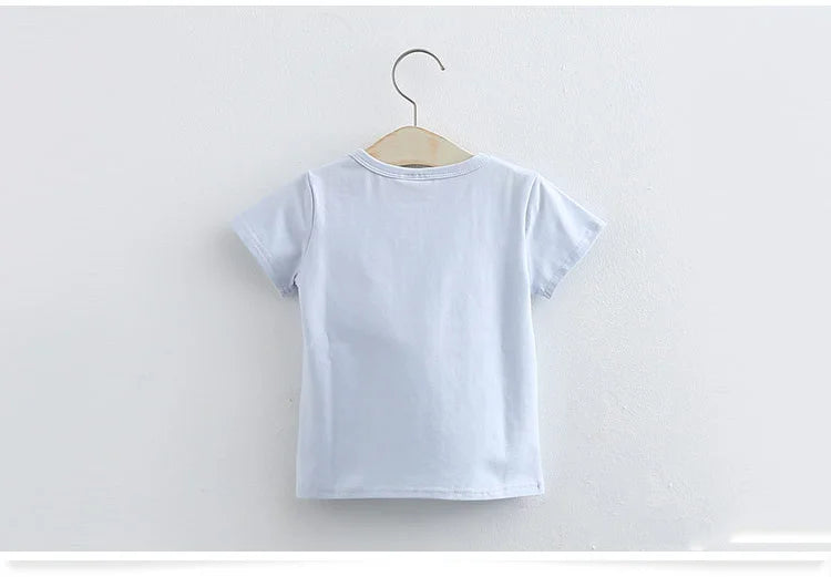 2025 Summer 2 3 4 6 8 10 Years Children Cotton Cartoon Star Bird Cat Rabbit Animal Print Short-Sleeve T-Shirt For Kids Baby Girl