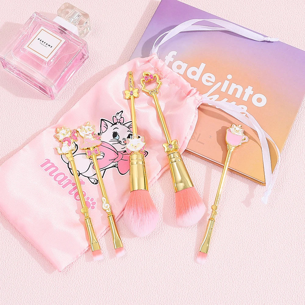 5pcs Mary Cat Makeup Brush Unique Cartoon Shape Makeup Tool Metallic Texture Cute Mary Cat Eyeshadow Brush Set Suitable for Girl