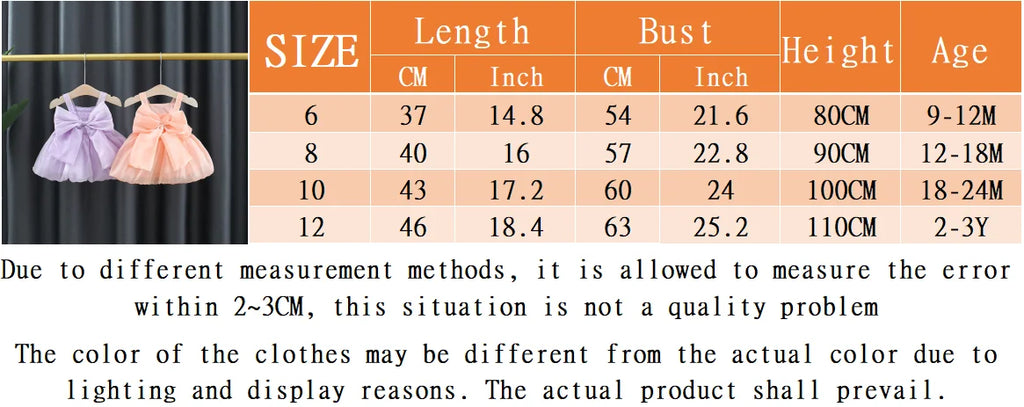 Summer New Wedding Party Baby Girl Princess Dress, Sweet Bow Children'S Clothing For 9 Months To 3 Years Old