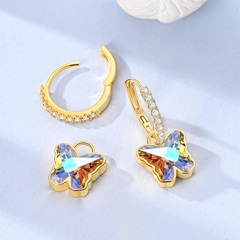 925 Sterling Silver Plated Gold Drop Earrings Star Sun Moon Earrings Removable Circle Heart Earrings For Women Hoop Earrings