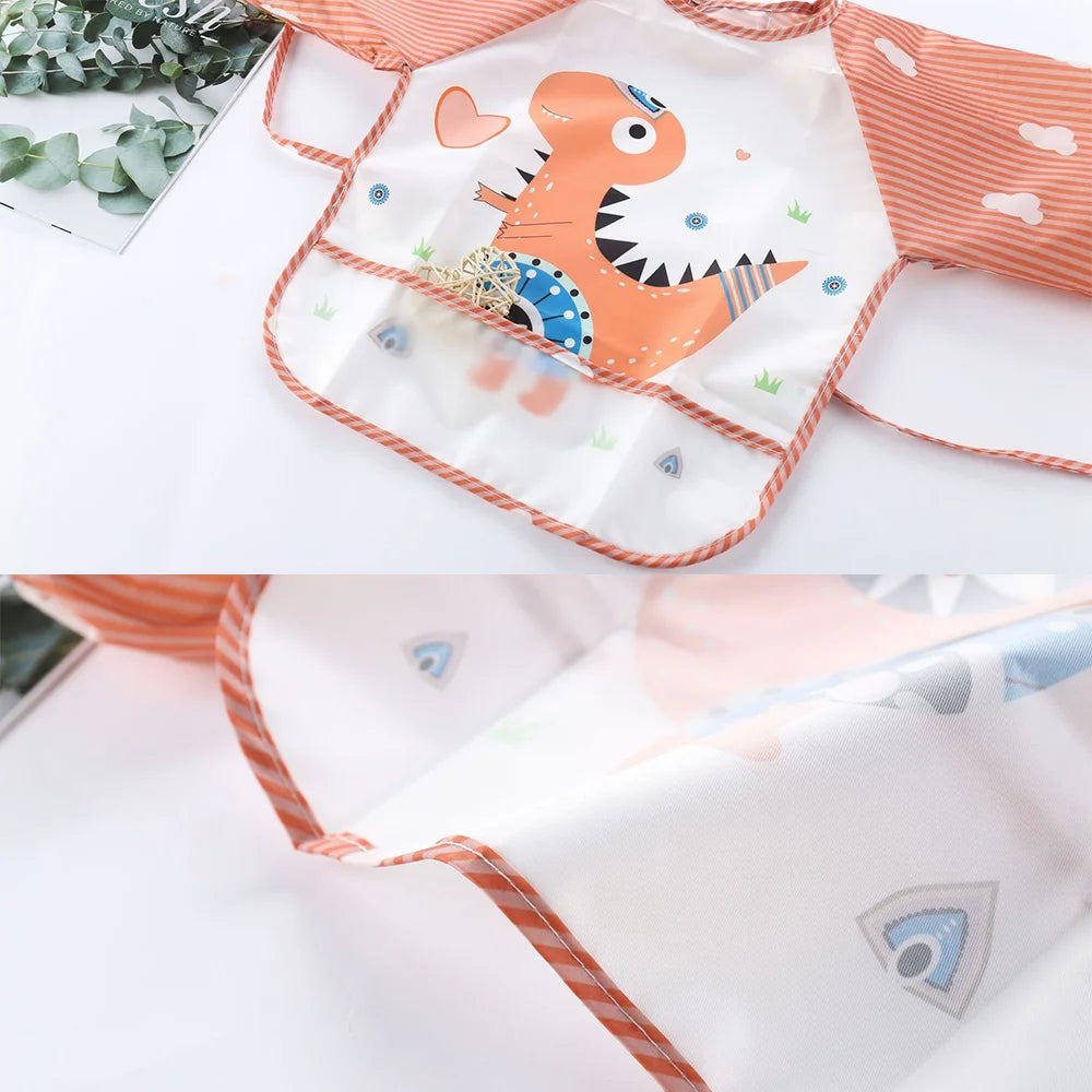 PANGDUBE Waterproof Art Smock Long Sleeve Coverall with Pocket Toddler Painting Apron Baby Feeding Bib for Boys Girls Bib