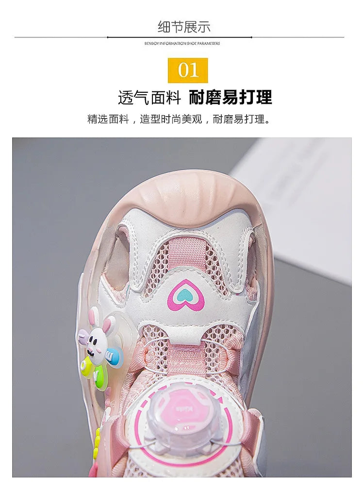 Sandals Girls Cartoon PU Leather Summer Fashion Outdoor Flat Bottom Breathable Anti-slip Pink Purple Size 26-37