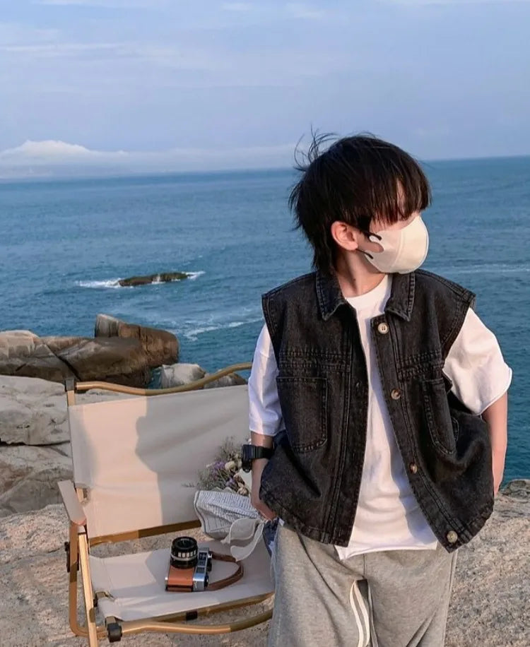 2025 New Boys Denim Vest Sleeveless Toddler Boys Spring Autumn Stylish Kids Jacket