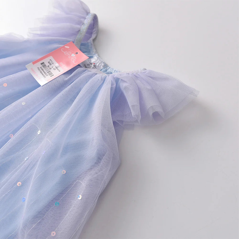 VIKITA Girls Light Blue Sleeveless Ruffled Tulle Shoulders Mesh Sling Dress Kids Fairy Elf Fashion Princess Party Frocks