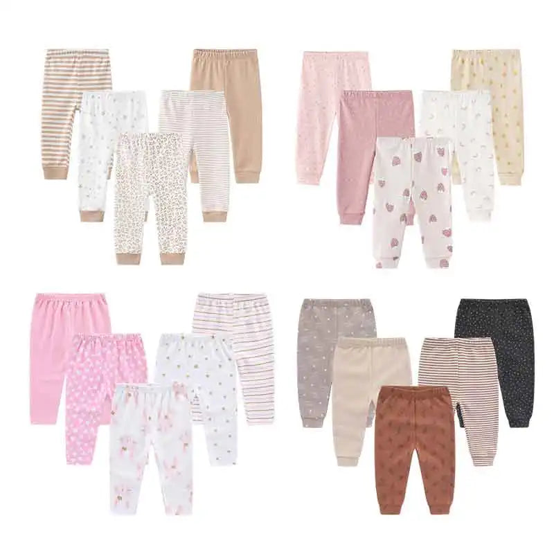 Kiddiezoom 5 Pcs Cute Fashion Baby Boy Girl Pants 0-12Months Cotton Soft Newborn Leggings