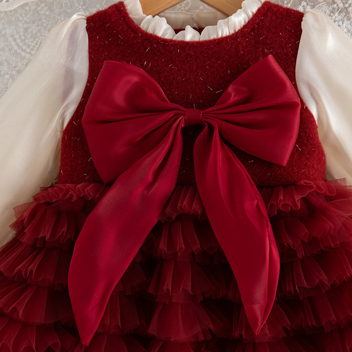 Christmas Party Dress! Winter New Red Bow Baby Girl Dress, Princess Style Children'S Clothing (9 Months -3 Years Old)