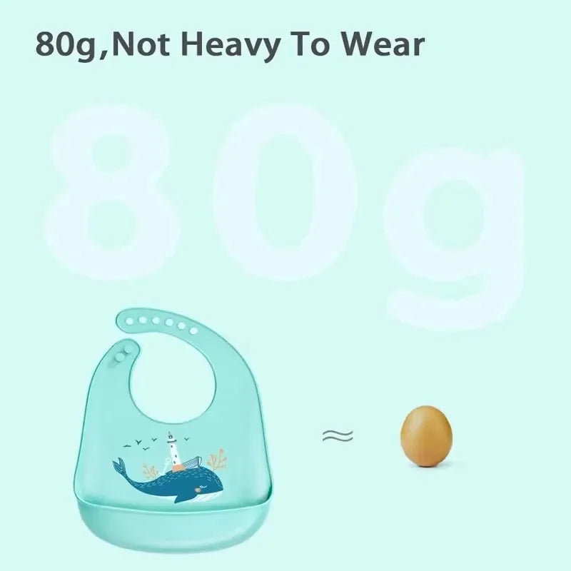 PANGDUBE Waterproof Silicone Baby Bibs Adjustable Cute Printed Design Soft Leak-Proof Feeding Bib BPA Free for Boys Girls