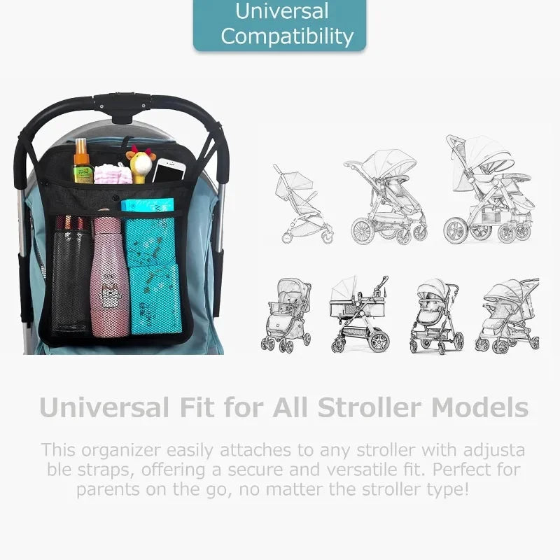 Baby Stroller Organizer Net Mesh Storage Bag with Large Storage Space Non-Slip Stroller Accessories for Diaper Toys Snacks