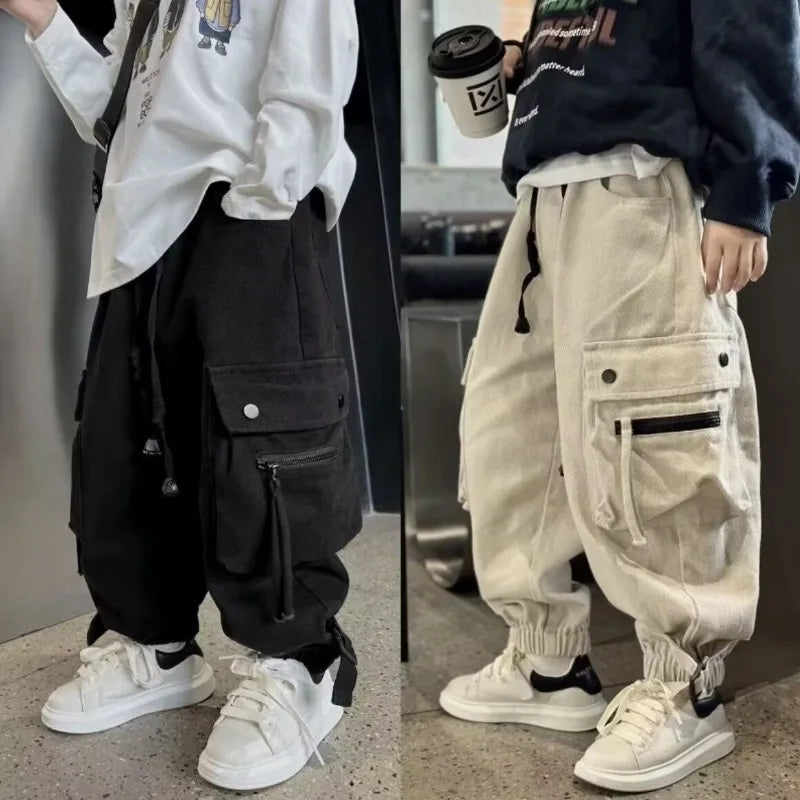 2025 New Boys' Cargo Pants Spring Autumn Casual Street Dance Cuffed Ankle Long Pants Toddler Boys