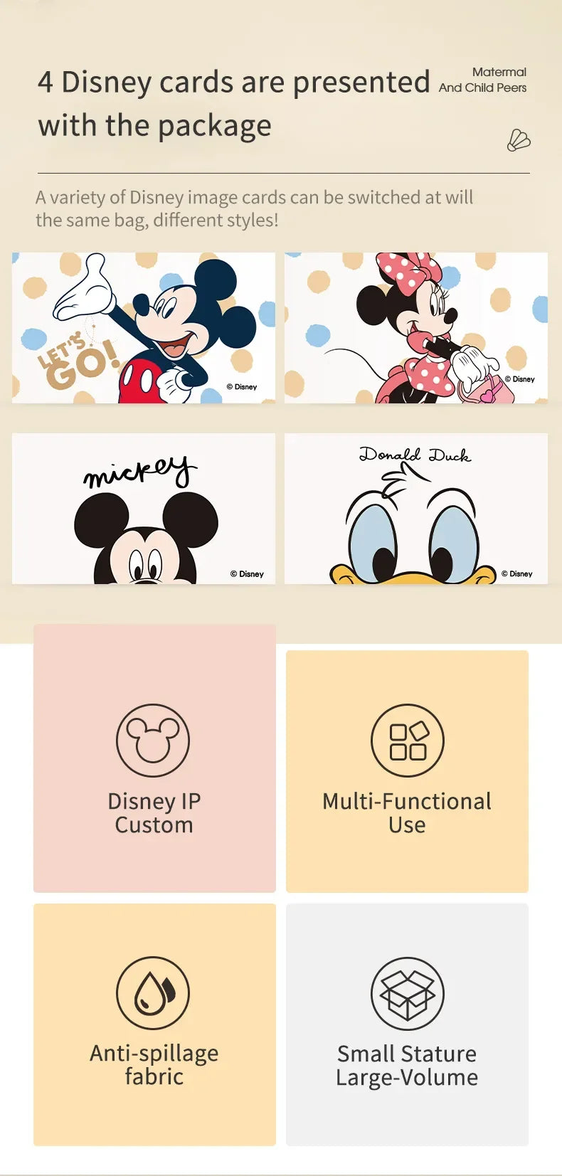 Disney Mickey New Diaper Bag Backpack Cartoon DIY Baby Diaper Bag Backpack High Quality High Capacity Baby Bag Multi Functional