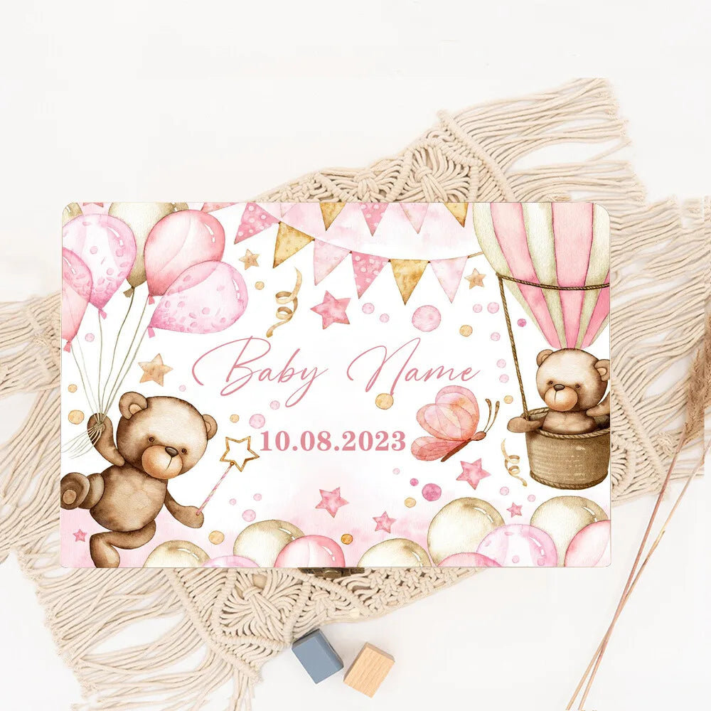 Personalized Baby Memory Box Custom Forest Animal Wooden Box Newborn Shower Gift Infant Birth Stats Present Baby Storage Box