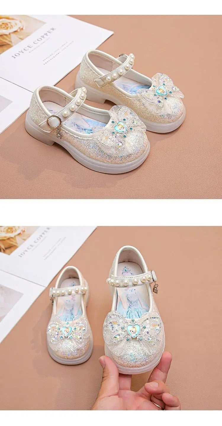 Disney Children's High Heel Princess Elsa Party LED Light Shoes Summer Girls Sandals Baby Girls' Crystal Blue Pink Shoes 23-34