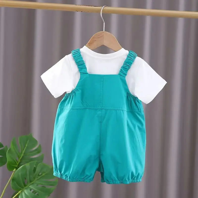 New Summer Baby Clothes Suit Children Girls Cute Short Sleeved T-Shirt Overalls 2Pcs/Sets Toddler Casual Costume Kids Tracksuits
