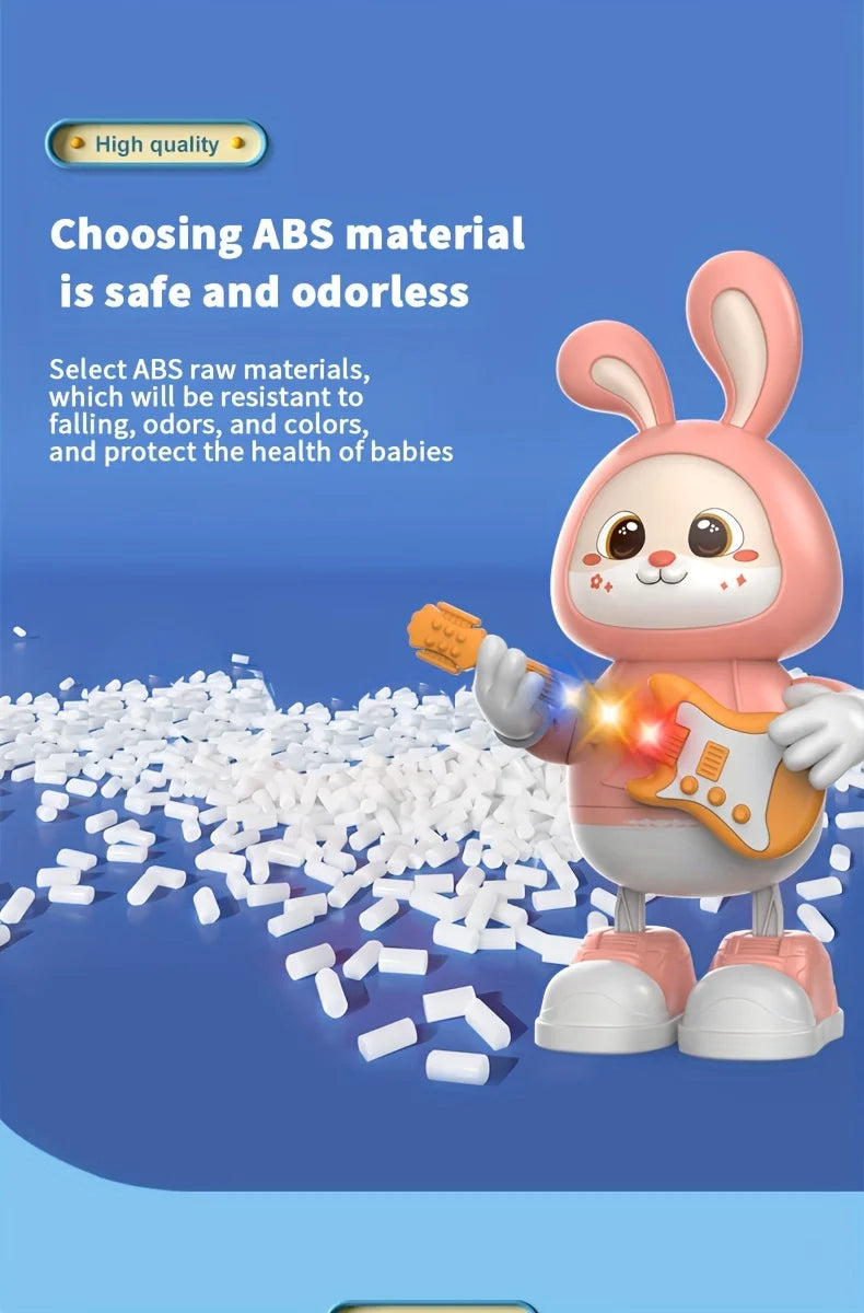 Musical Dancing Rabbit Toy with Guitar Walking Singing Bunny Moving Toys for Baby with Music & Lights for Toddlers Easter Gift