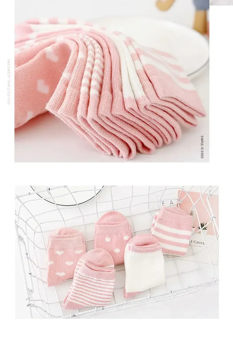 5Pairs/lot 2024 Baby Socks for Kids Girls Boy Cotton Stripe Cartoon Animals Summer Toddler Knitted socks Newborn BeBe Clothes