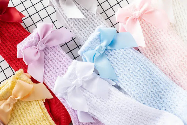 Limit quantity 0-2Y Children Girls Royal Style Bow Knee High Fishnet Socks Baby Toddler Bowknot Socks Kid Hollow Out Sock Sox