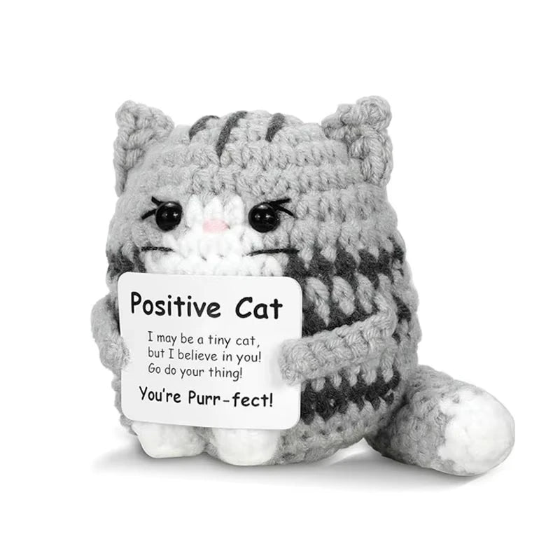 Handicrafts Positive Crochet Cat Mini Animal Emotional Cheer Up Support Gift,Funny Crochet Mini Handmade Cat Teen Festival Gift
