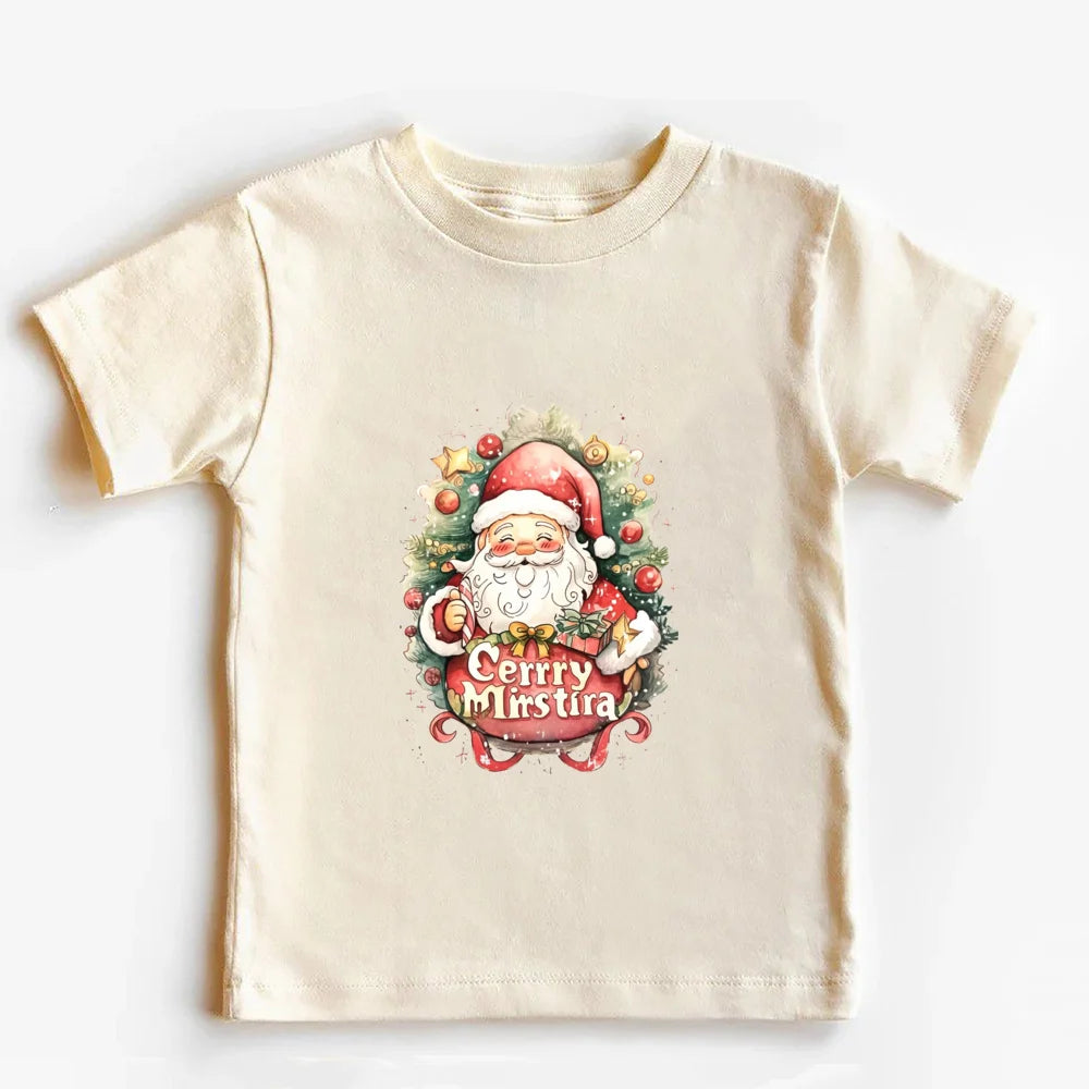 Retro Christmas Coquette Bow Toddler T-Shirt Festive Holiday Kids Short Sleeve Shirt Merry Christmas Outfit Holiday Clothing