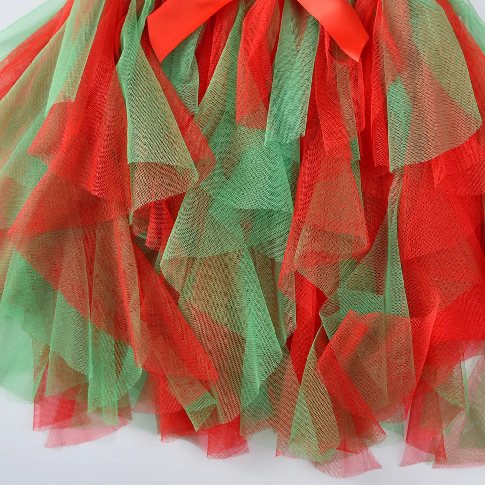 VIKITA Girls Christmas Unicorn Dress Kids Long Sleeve Snowflake Print Tutu Dress with Red Green Tiered Tulle Skirt for Xmas