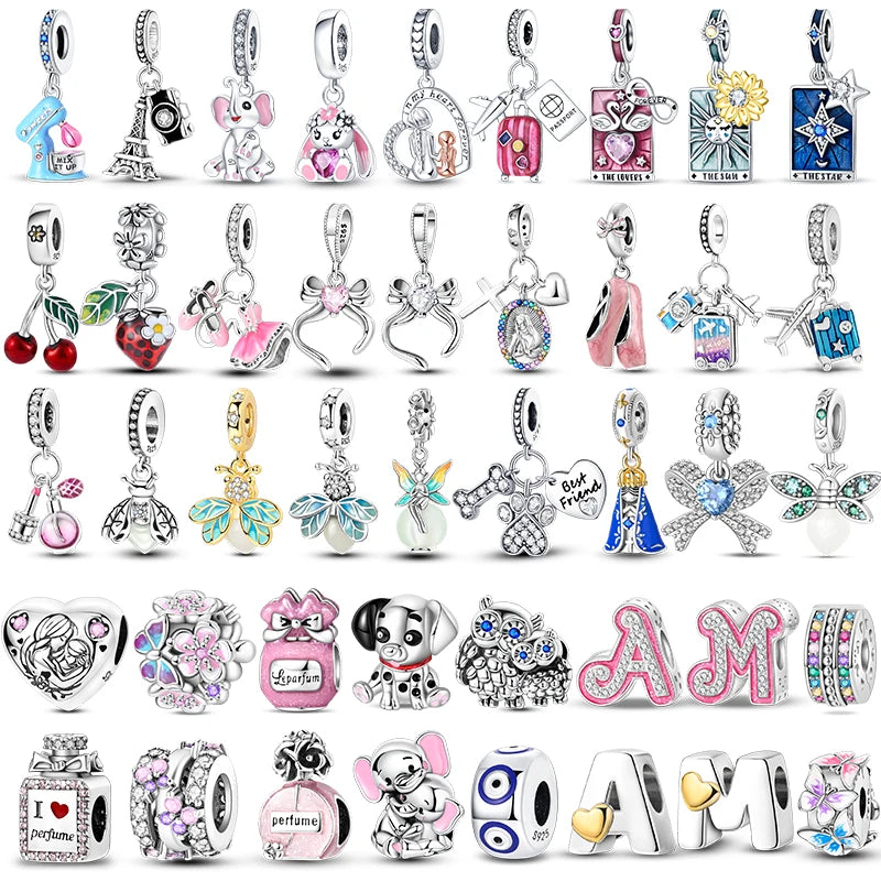 Hot Sale Charms Beads 925 Sterling Silver Pink Perfume Bottle Letter Luminous Firefly Tarot Card Beads Fit DIY Bracelets Jewelry