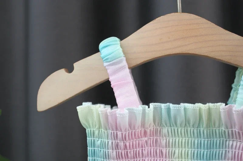 New Girls Dress Summer Butterfly Wings Colorful Dream Princess Dress Birthday Party Dress Geometric Glitter Dress Suspenders