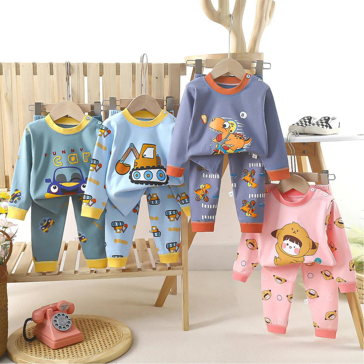 1pcs Children's Underwear Set Kids Soft Cotton Pajamas Boys Girls Baby Spring Autumn Cute Cartoon Long Sleeve Home Sleepwear