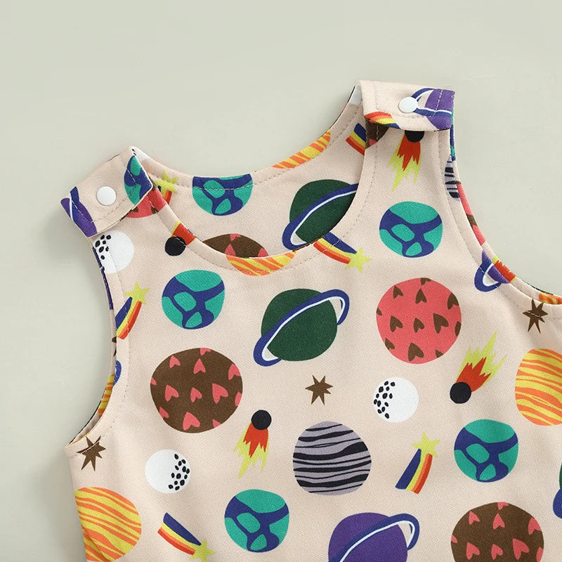 Infant Boy Romper Sleeveless Round Neck Printed Jumpsuit Toddler Playsuit Summer Outfit for Baby Boys