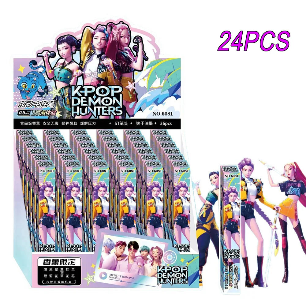 1/3/6/12/24Pcs KPop Demon Hunters Black Gel Pen Blind Box Student Writinng Pen Anime Figure Stationery Study Supplies Gift 0.5mm