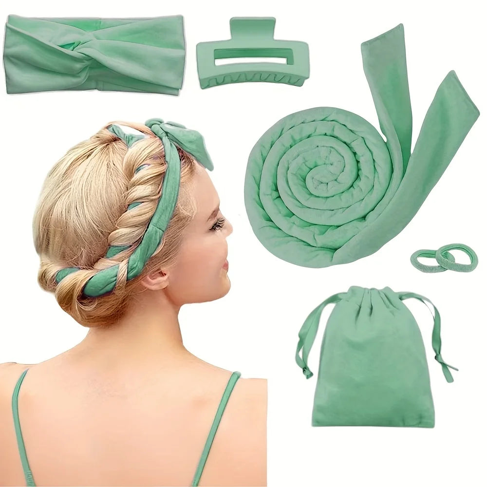 Styling Kit - Heatless Silk Curler with Sleeping Mask and Shower Cap for Women and Girls Beauty Kit for Travel and Home