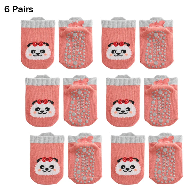 6 Pairs Spring Summer Kids Cotton Socks Children Autumn Cute Cartoon Animal Pattern Comfy Breathable Baby Non-slip Floor Socks
